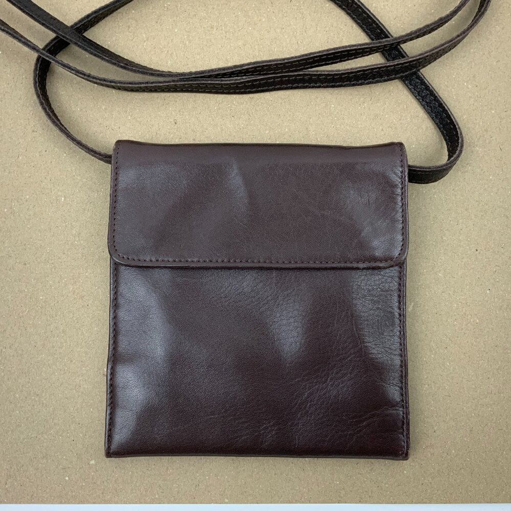 Vintage Perlina New York Brown Genuine Leather Crossbody Bag Organizer - Picture 2 of 16